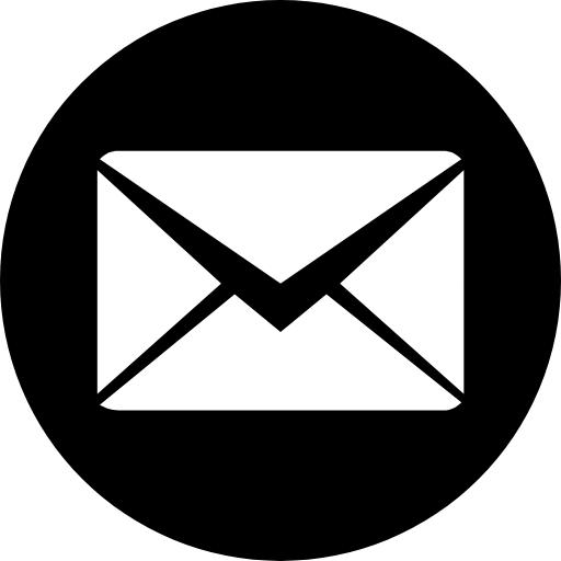 a imagem representa o ícone de email. Consiste em um círculo preto e um envelope de carta branco na frente